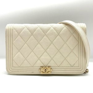 CHANEL Boy Chanel Chain Wallet Shoulder Bag in Caviar Skin, White